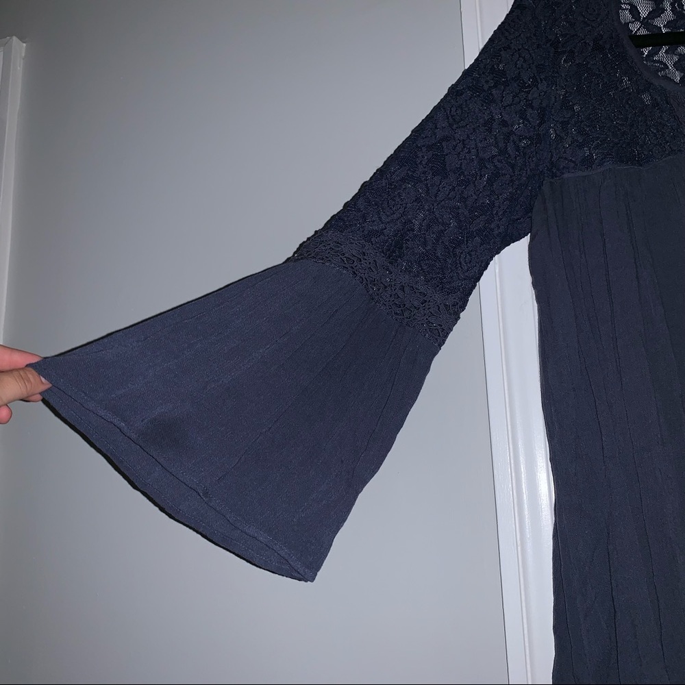 American Eagle Bell Sleeve Peasant Blouse Blue Lace Shirt NWOT - Picture 9 of 11